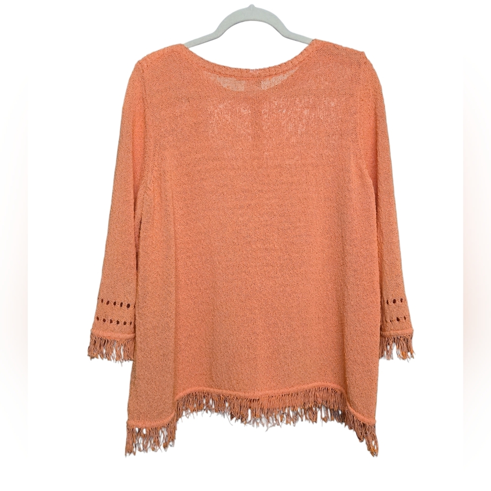 Belford Knit 3/4 Sleeve Sweater w Fringe Detail Sz XL Orange